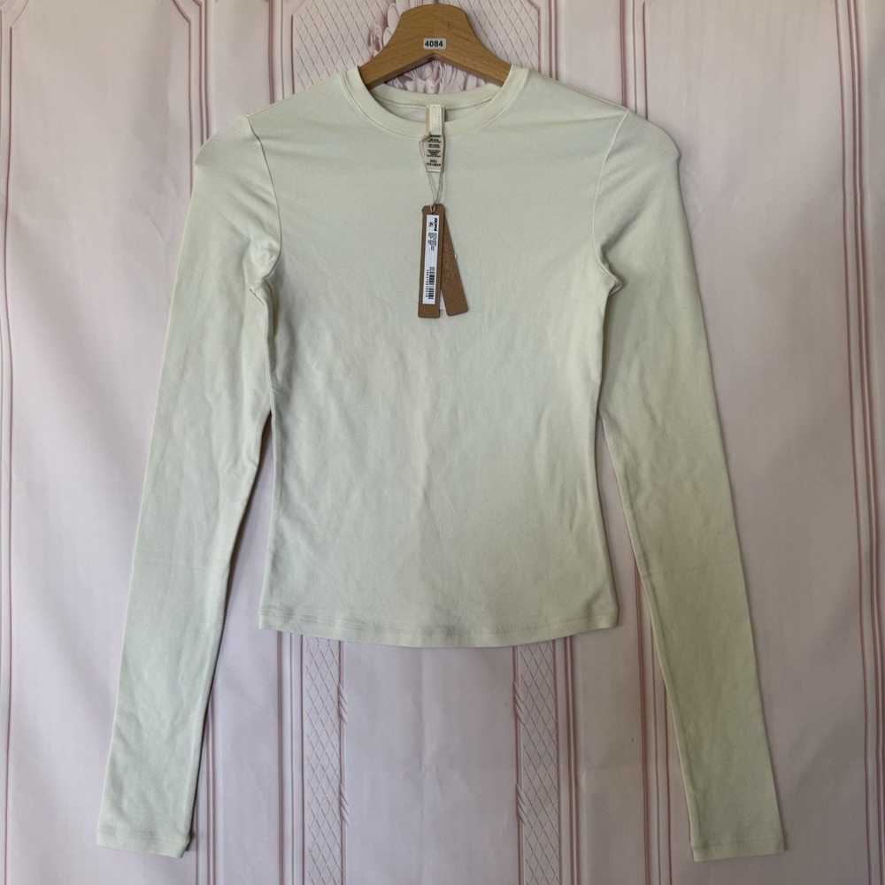 Skims Cotton Jersey Long Sleeve T-Shirt In Bone Size XXS NWT